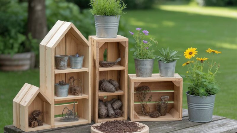 DIY-Insektenhotel aus alten Holzresten und Dosen für einen naturnahen Garten