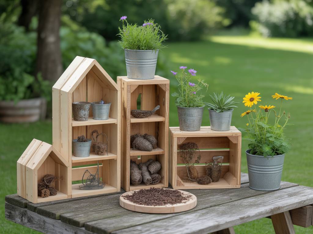 DIY-Insektenhotel aus alten Holzresten und Dosen für einen naturnahen Garten