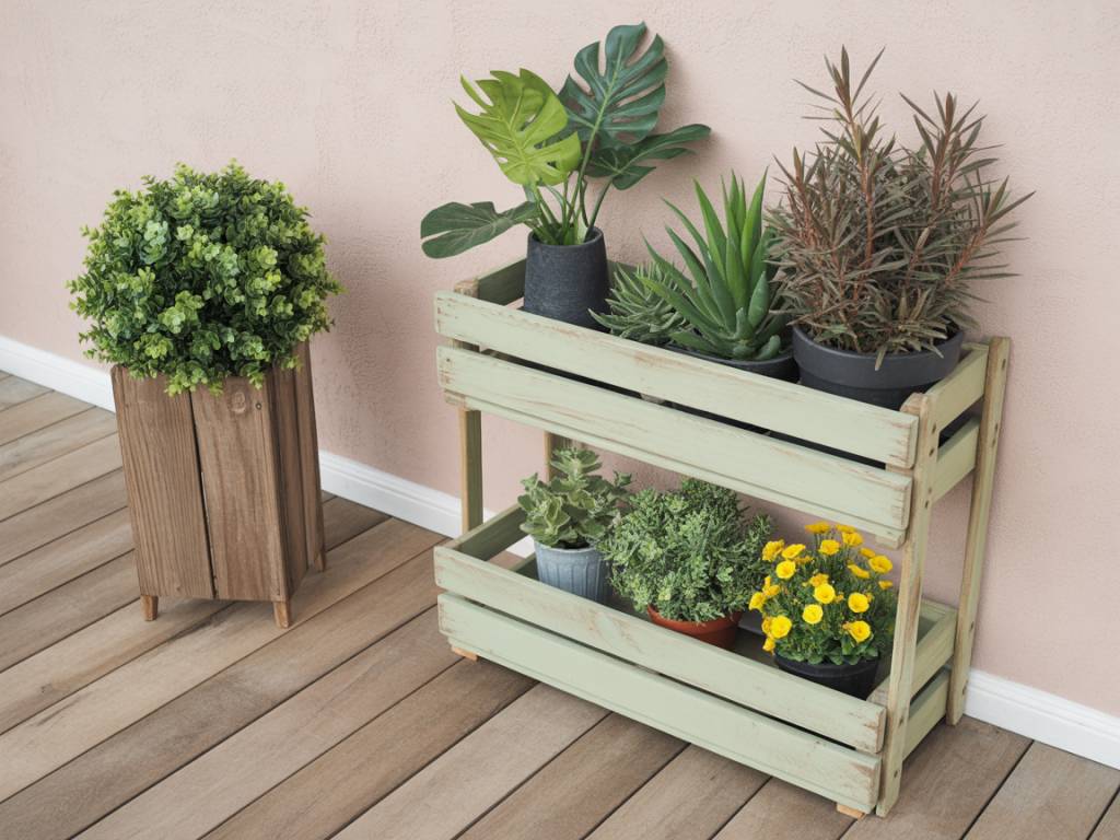 DIY-Pflanzenregal aus alten Obstkisten für Balkon und Wohnzimmer selbst bauen