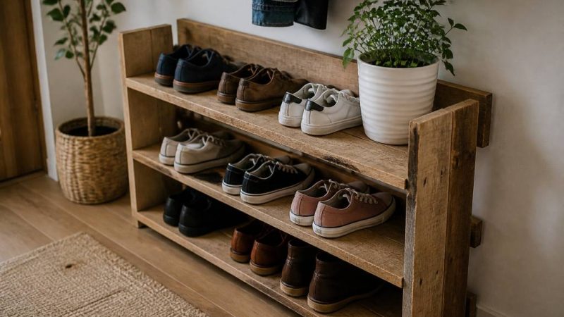 DIY-Schuhregal aus alten Holzbrettern für Flur und Eingangsbereich selbst bauen